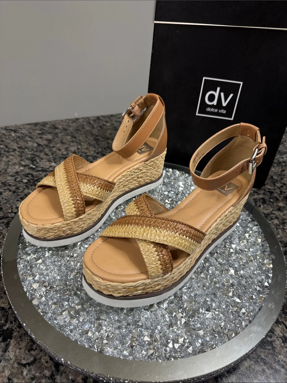 Dolce Vita odel Tan cafe Braided Platform espadrille Ankle-Strap Sandals NEW 8.5